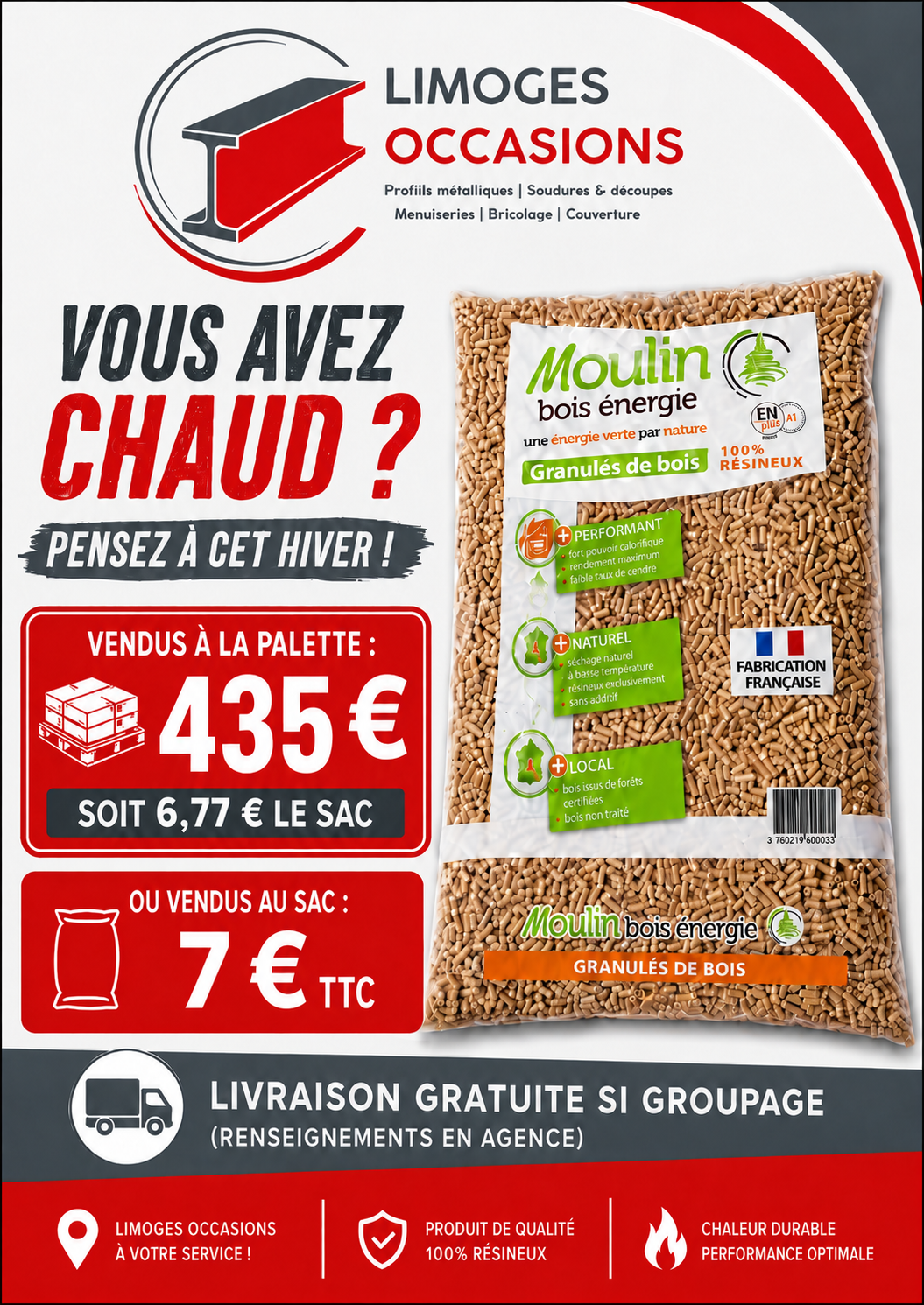 Granulés de bois Moulin Bois Énergie 100% résineux – Sac 15 kg – Image 2